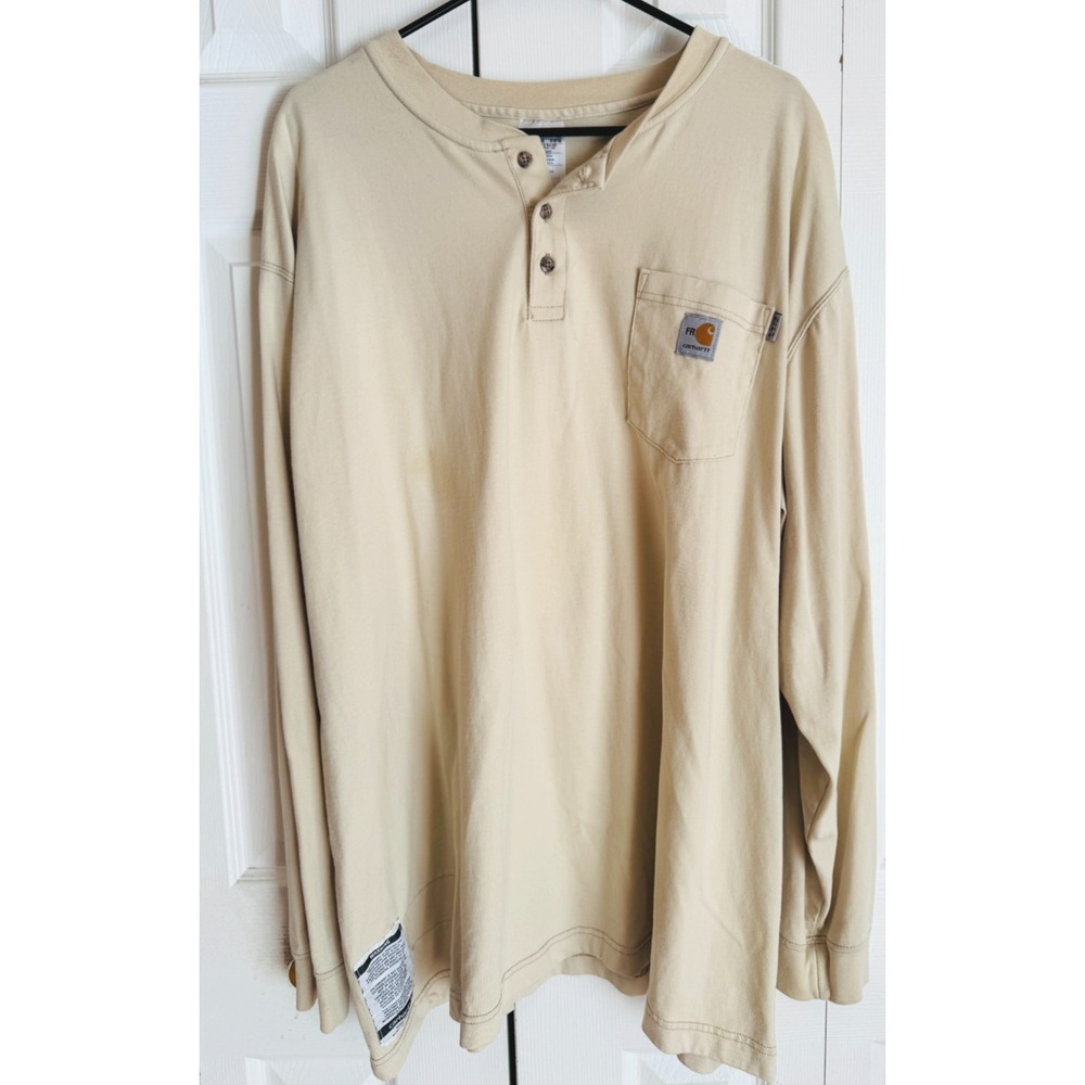 Carhartt FR Long Sleeve Henley Beige Shirt Flame Resistant Work Top Men's 3XL